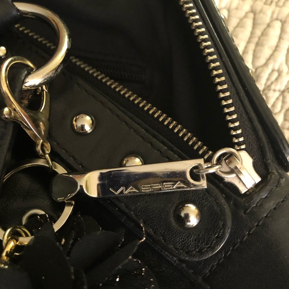 VIA SPIGA BLACK LEATHER HANDBAG VINTAGE FREE SHIPPING - Picture 8 of 10